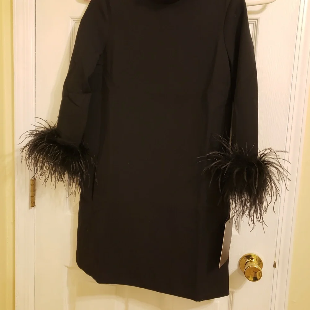 Chic Black Feather Cuff Dress - Picture 2 of 2
